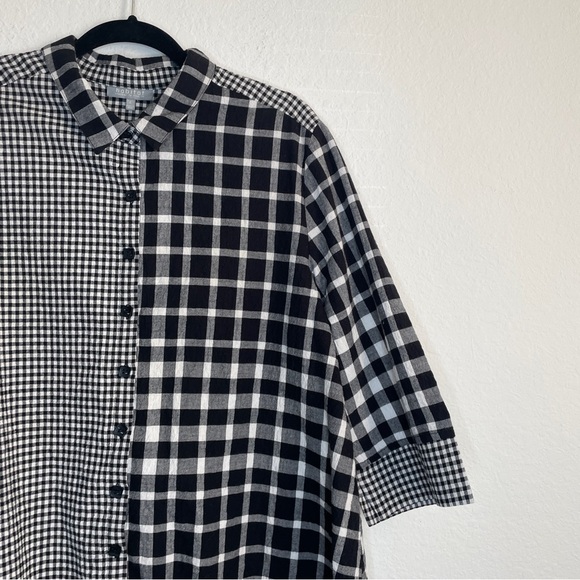 Habitat Black and White Checkered Button Tunic 3/4 Sleeve Asymmetric Hem Gingham - Picture 4 of 10